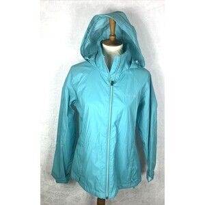 Columbia Women's Rain Jacket Lightweight Hidden Hat Blue Size Large